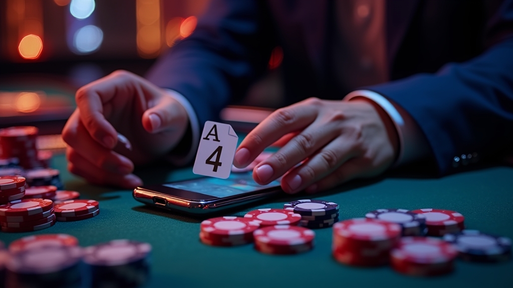 Usuario descargando un APK de Rabona en un móvil junto a fichas de casino