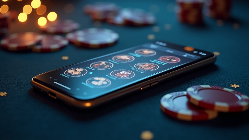 Móvil Android con la app Rabona actualizada en un ambiente de casino oscuro