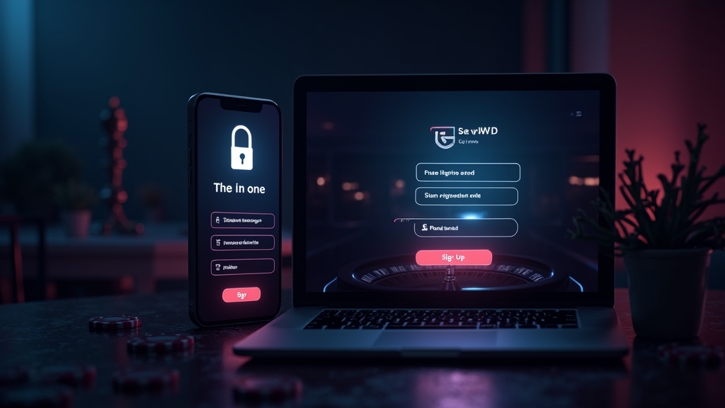 Pantalla de alta con formulario de Rabona y ambiente de casino nocturno